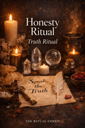 Magical setup with candles, crystals, and 'Speak the Truth' paper on a dark background. Honesty Ritual. Truth Ritual