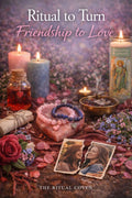 Magical setup with candles, crystals, and cards for a ritual to turn friendship to love.